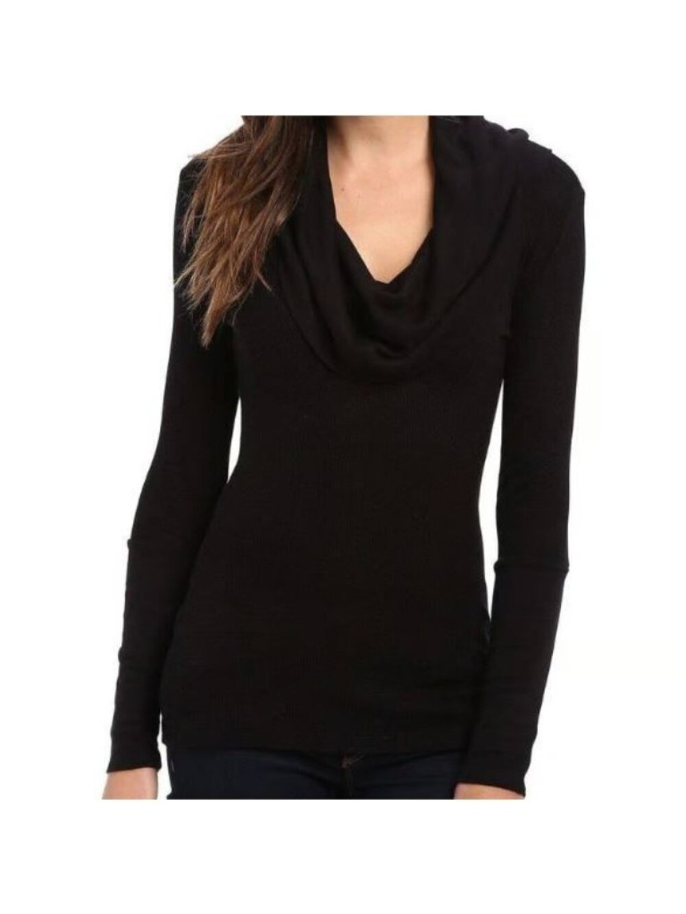 White House Black Market Sweater Top Cowl Neck Size Medium Black Long Sleeve
